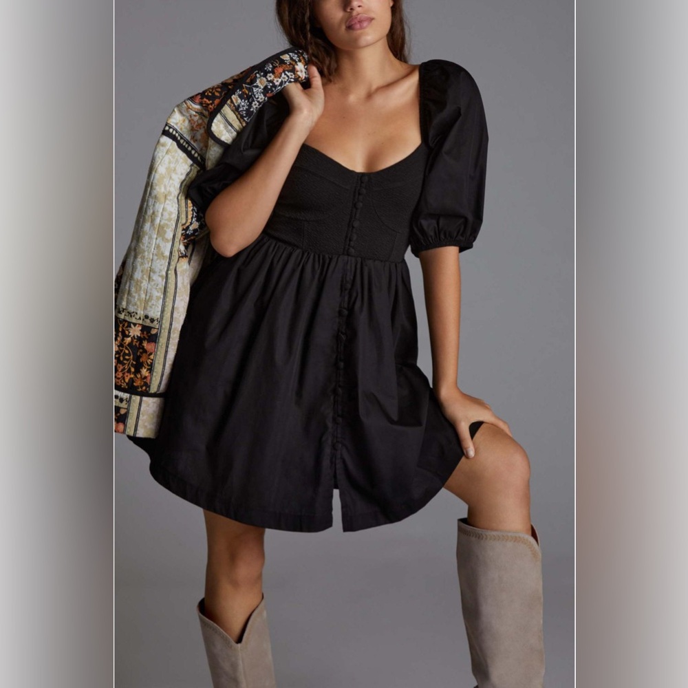 NWT Maeve by Anthropologie Puff-Sleeved Sweetheart Mini Dress